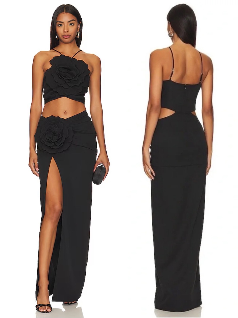 Lovers and Friends Artemis Rosette Cut-out Maxi Dress Black NEW with tag *FLAWED